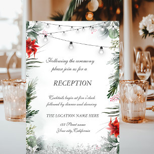 Invitation Branches de pin, mariage au poinsettia