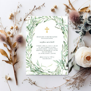 Invitation Branches d'olivier méditerranéen Aquarelle Baptê