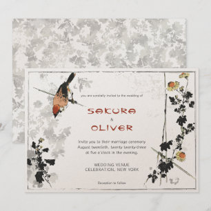 Invitation Branches japonaises d'oiseaux Feuilles Vintages