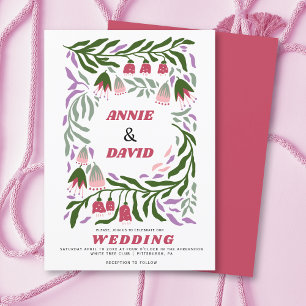 Invitation Branches rétro Boho et fleurs folkloriques mariage