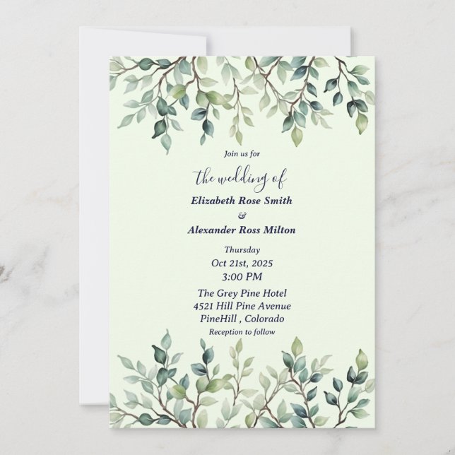 Invitation Branches simples du mariage feuille (Devant)