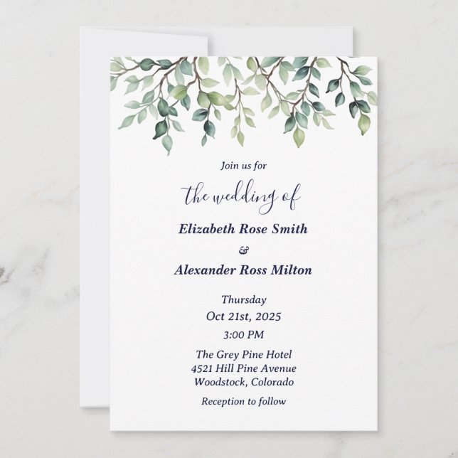 Invitation Branches simples et élégantes de mariage feuille (Devant)