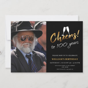 Invitation Bravo à 100 ans d'or noir photo d'anniversaire