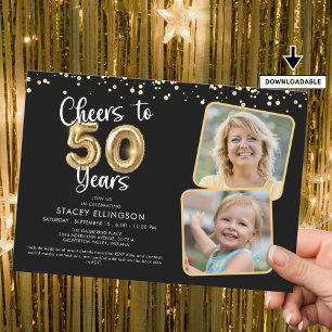 Invitation Bravo à 50 ans2 Photos Script Balloon Confetti