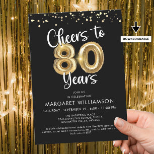 Invitation Bravo à 80 ans Ballons Confetti