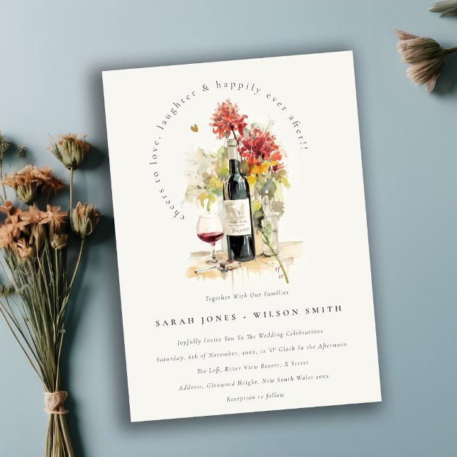 Invitation Bravo à aimer Vin Rouge Jaune Floral Mariage (Créateur téléchargé)