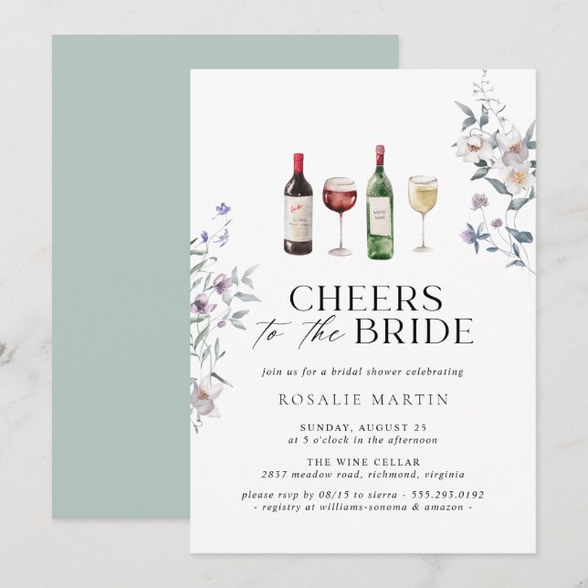 Invitation Bravo à l'épouse | Fête des mariées florale de vin (Devant / Derrière)