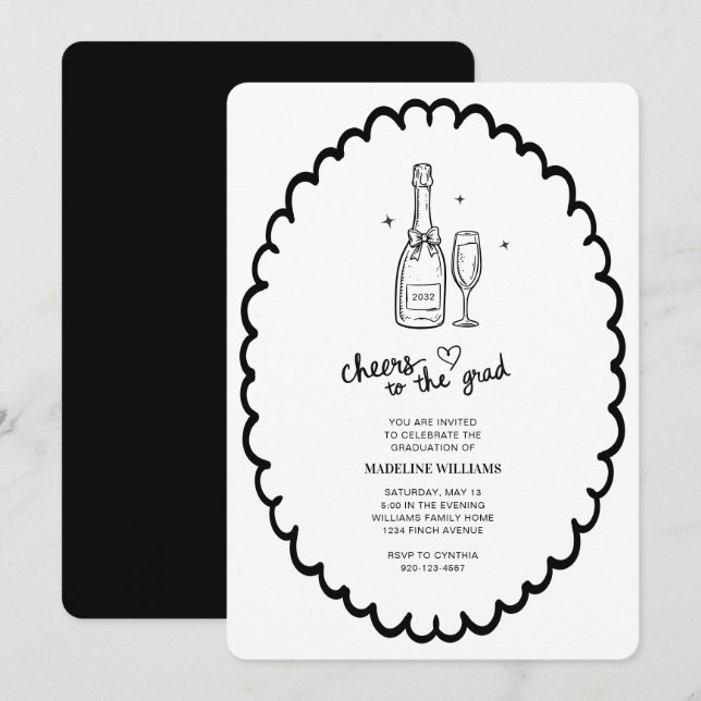 Invitation Bravo à l'Invitation de Grad Champagne Graduation (Devant / Derrière)