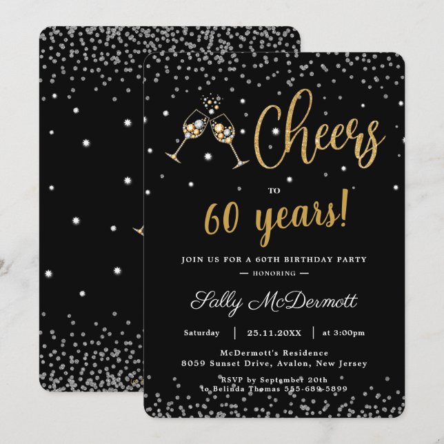 Invitation Bravo Bubbly Anniversaire Fête Argent Or N'IMPORTE (Devant / Derrière)