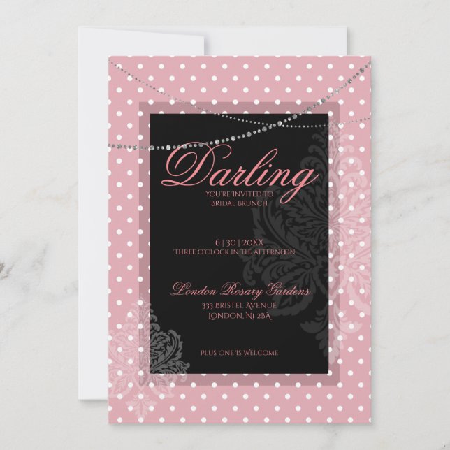 Invitation Breakfast brunch pink with white polk dots (Devant)