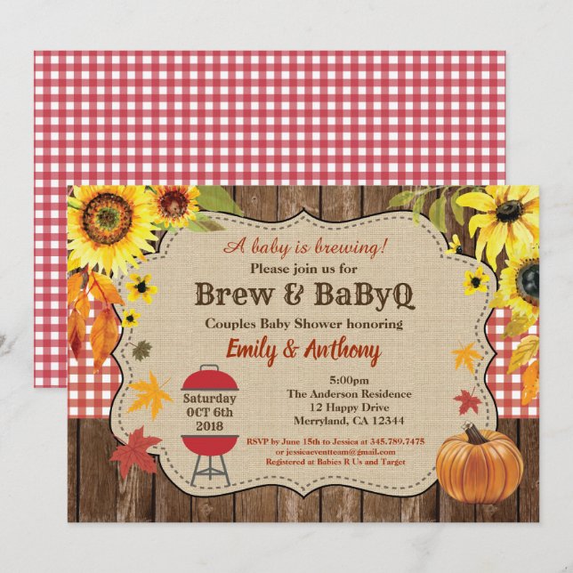 Invitation Brew and BabyQ rustic bière couples (Devant / Derrière)