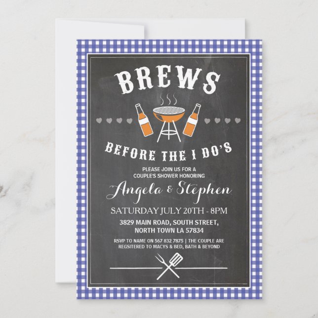 Invitation Brews Before The I Do's Blue Fiançailles Invitatio (Devant)