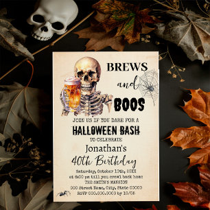 Invitation Brews & Boos Halloween Skull Bière Adulte Annivers