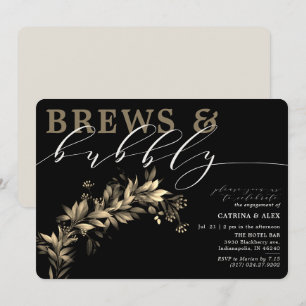 Invitation Brews Bubbly Black Beig Green Engagement Party