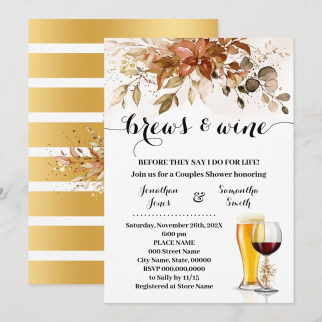Invitation Brews & Vin Avant De Faire Couples Douche Automne (Devant / Derrière)
