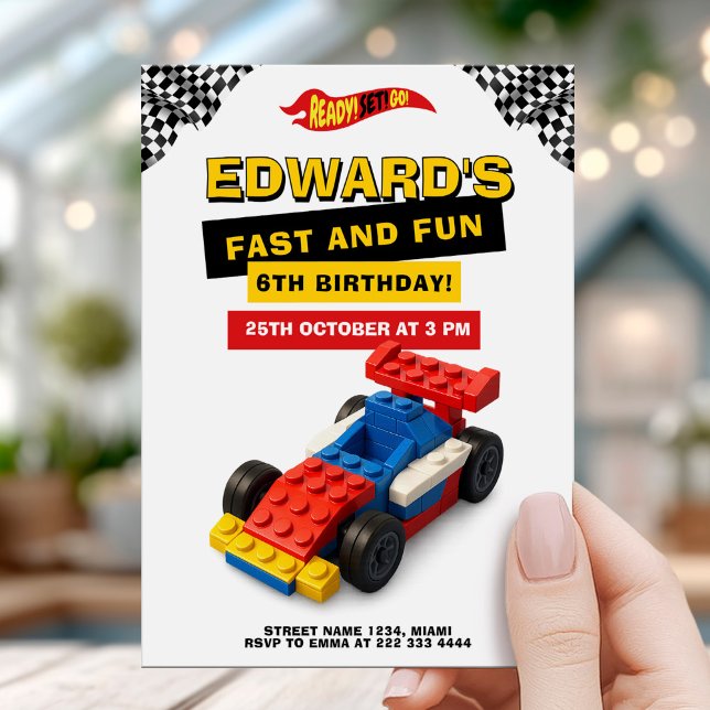 Invitation Brick Race Car Kids Birthday (Créateur téléchargé)