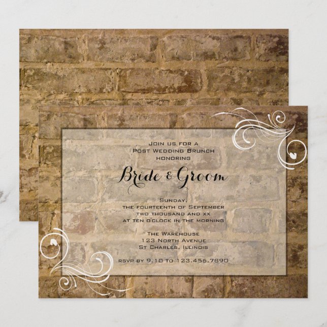 Invitation Bricks industriels chic torsades Mariage post Brun (Devant / Derrière)