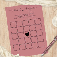 Bridal Bingo Douche Dusty Rose Pink Game Card