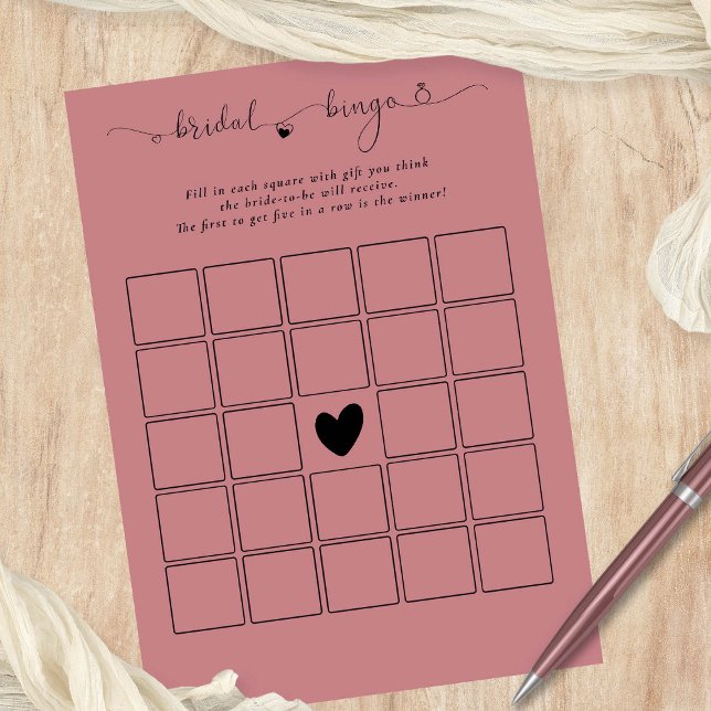 Invitation Bridal Bingo Douche Dusty Rose Pink Game Card (Available digitally or printed)