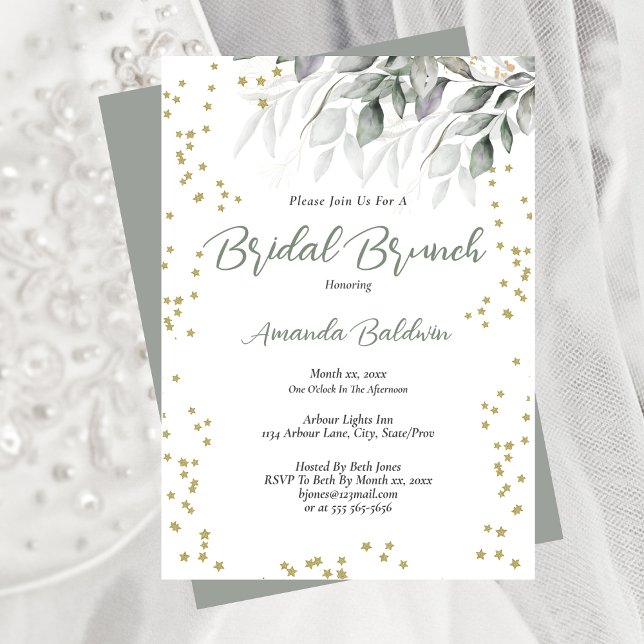 Invitation Bridal Brunch Gold Stars  (Bridal Brunch Gold Stars Invitation)