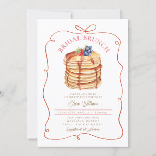 Invitation Bridal Brunch Pancake Red Conquette Whimsical