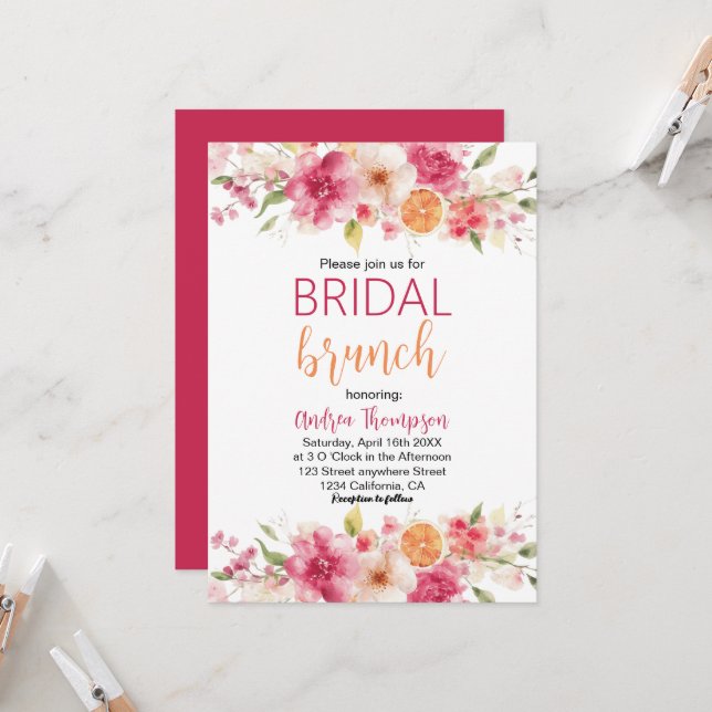 Invitation Bridal de fleurs Citrus Brunch Lémon douche nuptia (Devant/Arrière en situation)