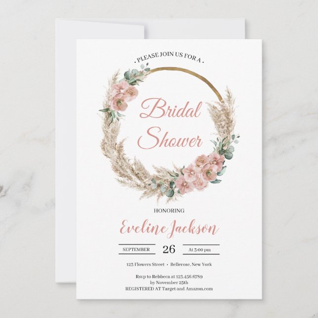 Invitation Bridal de Pampas Rose Dusty Séché (Devant)