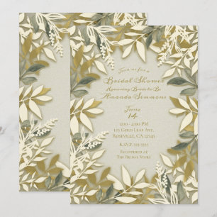 Invitation Bridal Feuille Botanique d'Ecru à la crème blanche
