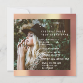 Invitation Bridal Photo Graduation Party Copper Rose Metallic