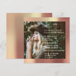 Invitation Bridal Photo Graduation Party Copper Rose Metallic