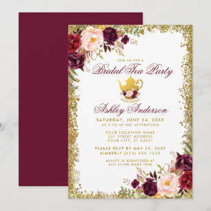Invitation Bridal Tea Party Bourgogne Gold Parties scintillan