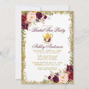 Invitation Bridal Tea Party Gold Parties scintillant Bourgogn