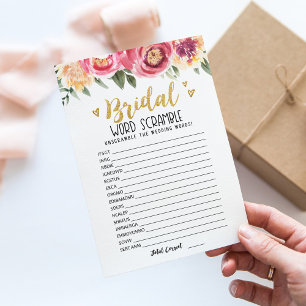 Invitation Bridal word scramble with Answers Game Card