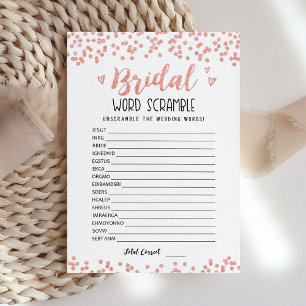 Invitation Bridal word scramble with Answers Game Card