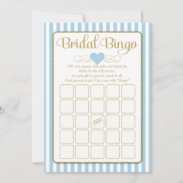Invitation Bride Bingo Light Blue Gold Fête des mariées Jeu (Devant)