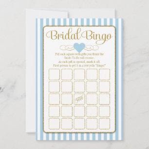 Invitation Bride Bingo Light Blue Gold Fête des mariées Jeu