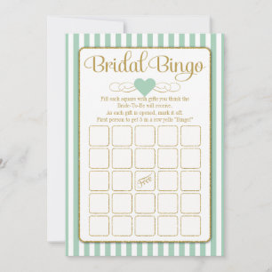 Invitation Bride Bingo Mint Green Gold Fête des mariées Jeu
