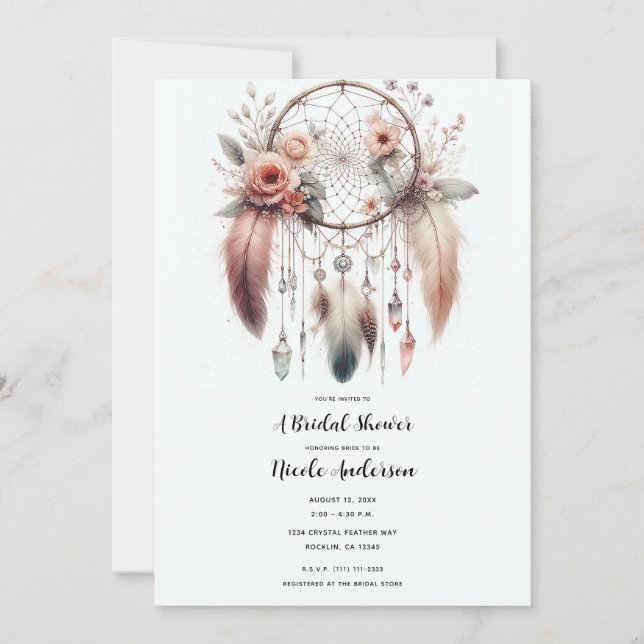 Invitation Bride Boho Dreamcatcher Floral Cristal (Devant)