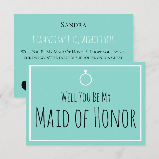 Invitation BRIDE & Bridesmaitres Be My Maid Honor Shower Part (Devant / Derrière)