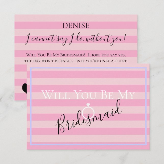 Invitation BRIDE CO Pink Seras-tu mon Bridesmaid MOH Party (Devant / Derrière)