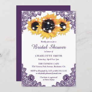 Invitation Bride de tournesol violet rustique chic