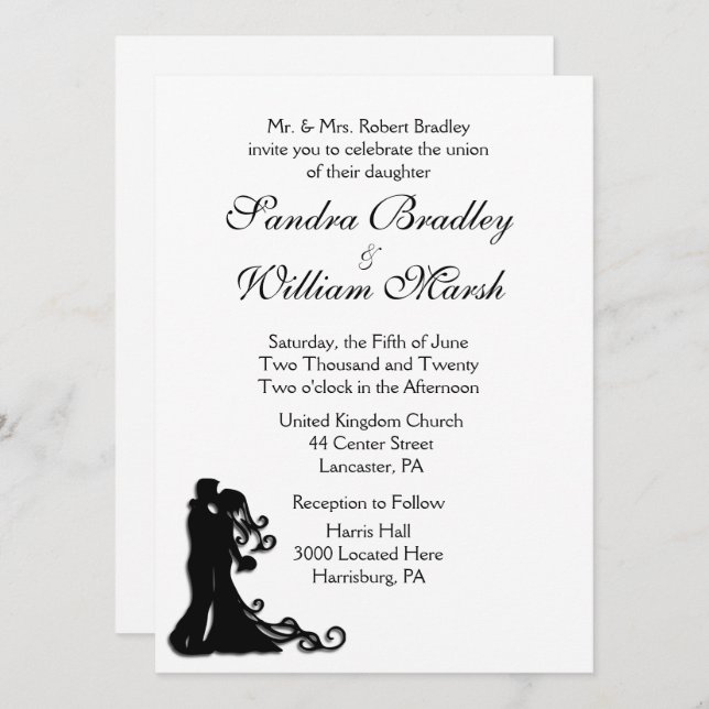 Invitation Bride et pièce blanche (Devant / Derrière)