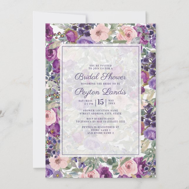 Invitation Bride Feuille rose violet bleu-vert Sage vert (Devant)