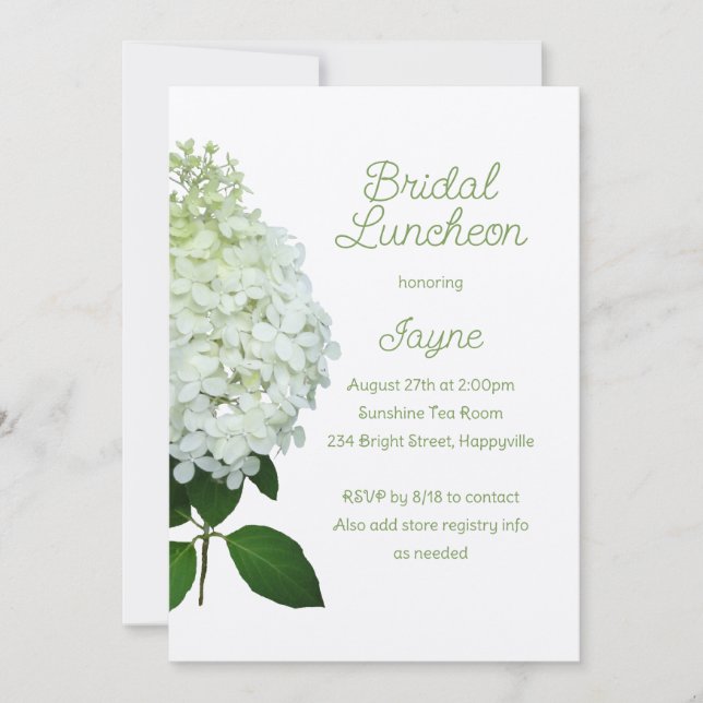 Invitation Bride Hydrangea Limelight / Wedding shower (Devant)