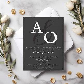 Invitation Bride monogramme minimaliste gris