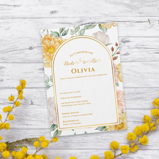 Invitation Bride-to-Be Yellow Floral Arch Bridal Shower (Bride-to-Be Yellow Floral Arch Bridal Shower Invitation)