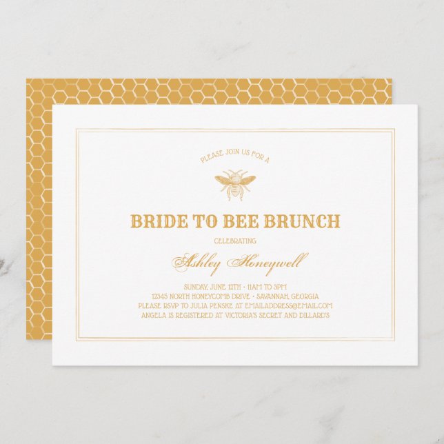 Invitation Bride to Bee Brunch (Devant / Derrière)