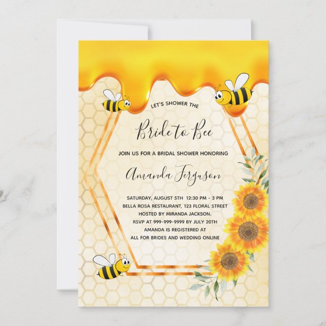 Invitation Bride to Bee or doux gouttes de miel nuptiale douc (Devant)