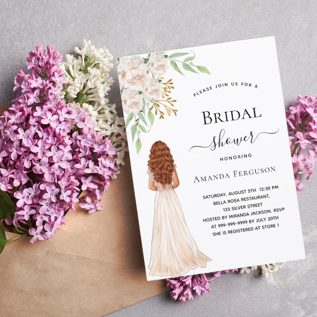 Invitation Brides fleurons blancs robe verte douche nuptiale (Créateur téléchargé)