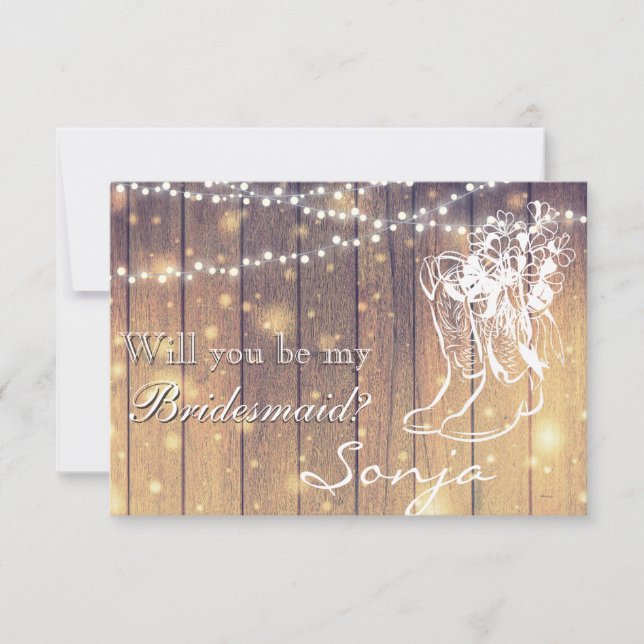 Invitation Bridesmaid - Bottes Cowboy, Bois avec lumières (Devant)